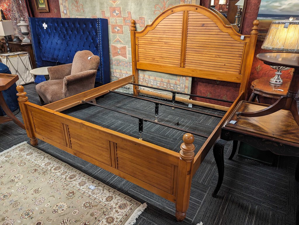 In good condition. Headboard is headboard in 64in high. One metal center support is missing.