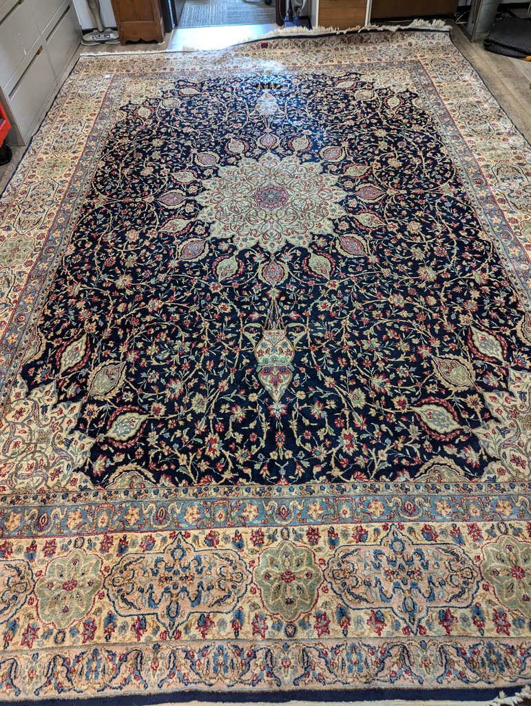 Large Semi Antique Blue Hand Woven Wool Oriental Carpet