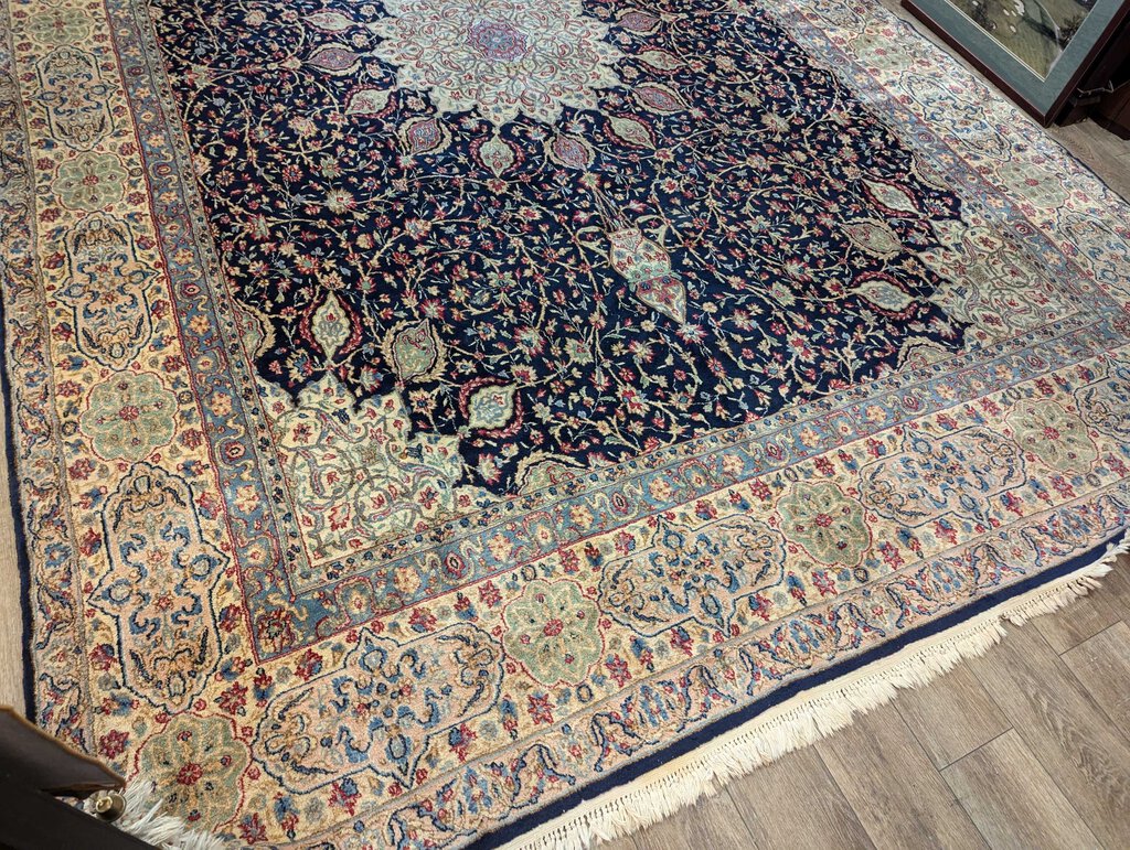 Large Semi Antique Blue Hand Woven Wool Oriental Carpet