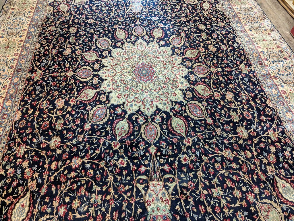 Large Semi Antique Blue Hand Woven Wool Oriental Carpet