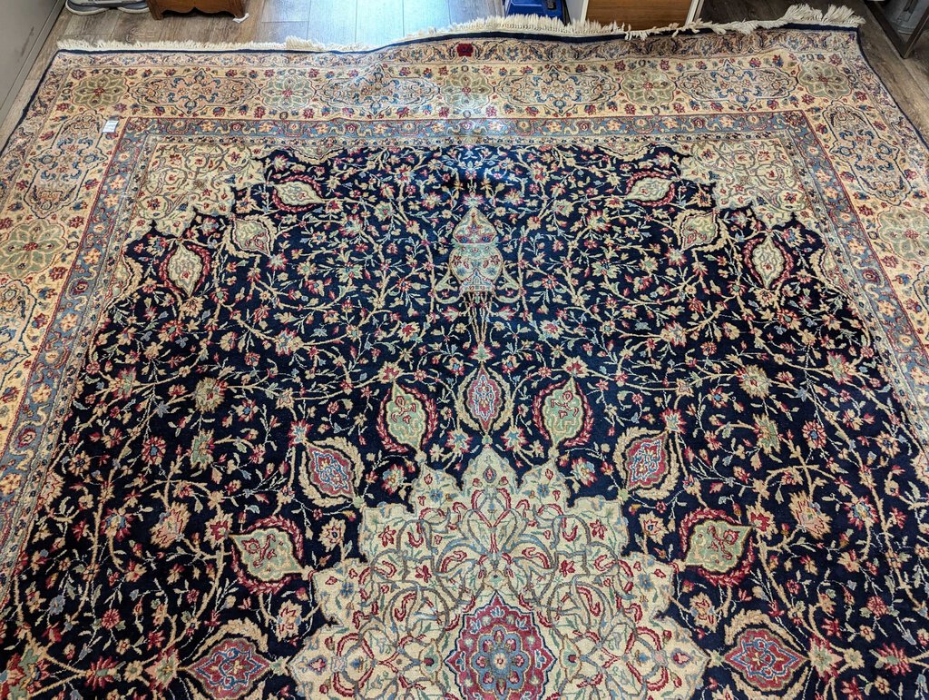 Large Semi Antique Blue Hand Woven Wool Oriental Carpet