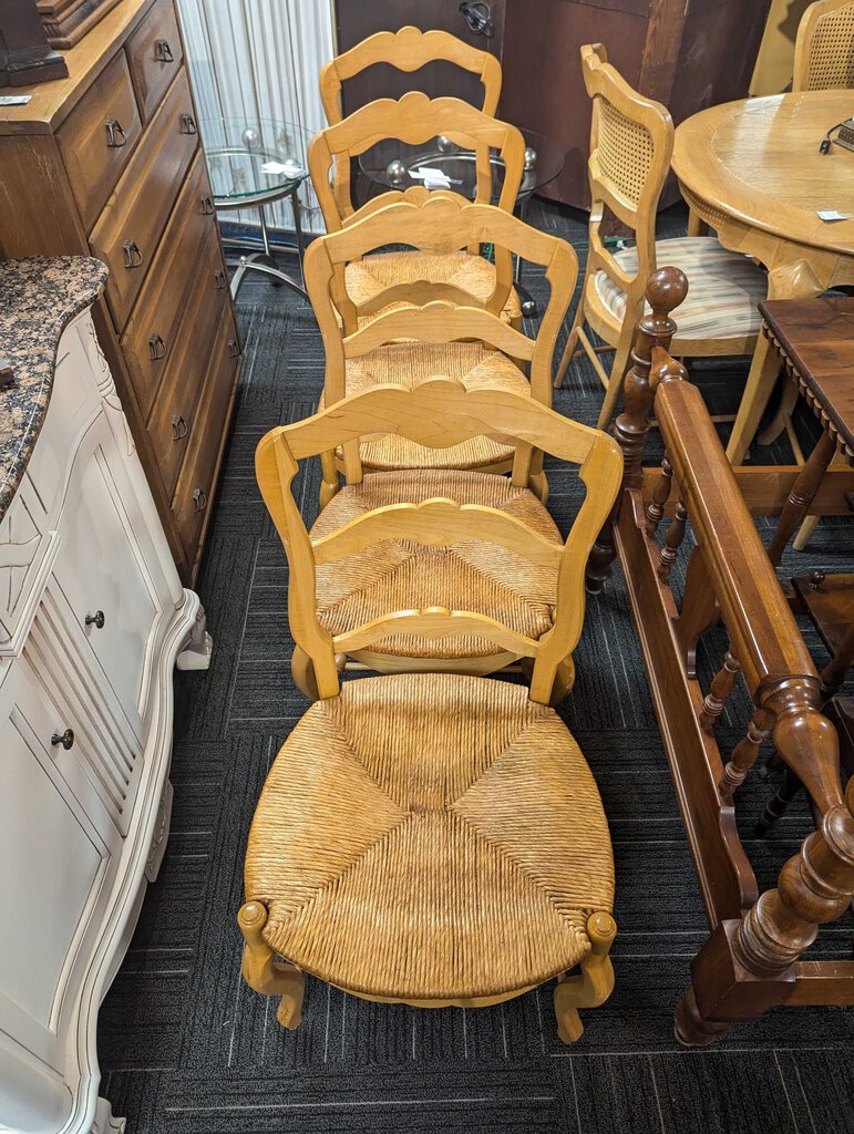 Four French Ladderback Chairs w/ Rush Seats