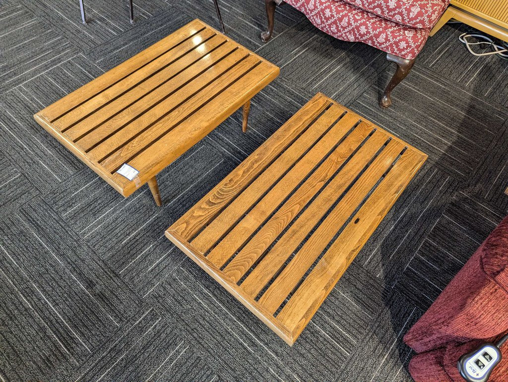 Pair Of Mid Century Modern Slat Wood Side Tables