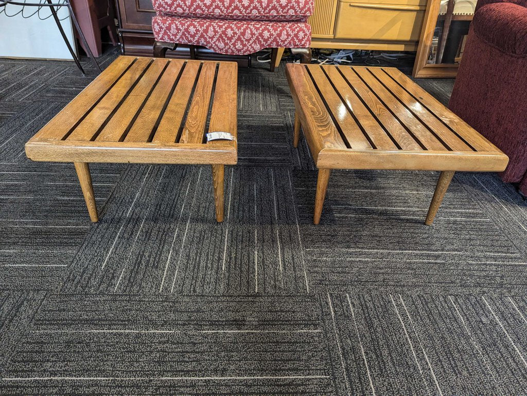 Pair Of Mid Century Modern Slat Wood Side Tables