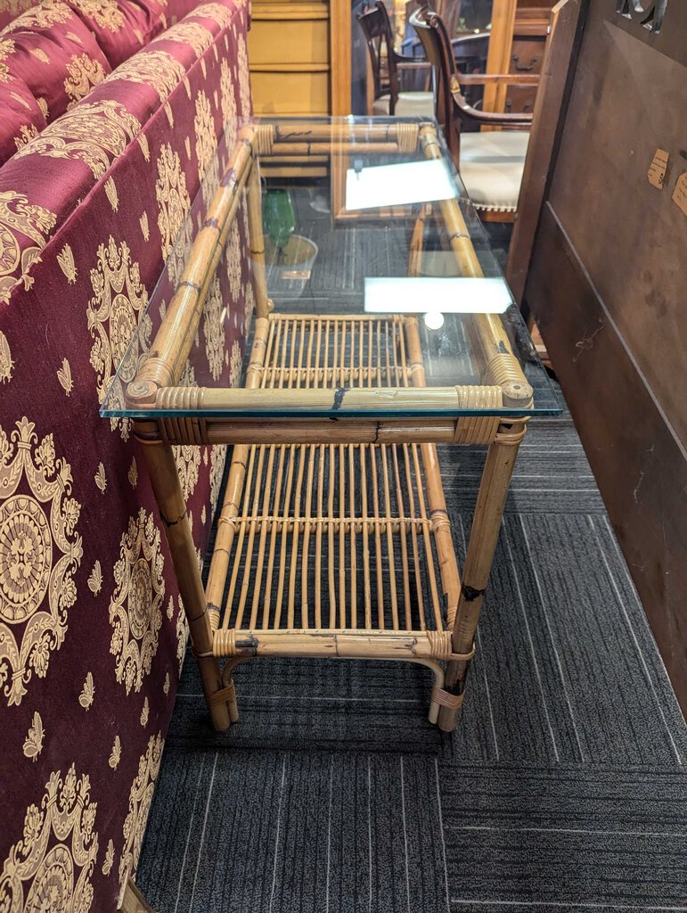 Vintage Rattan Glass Top Sofa Table