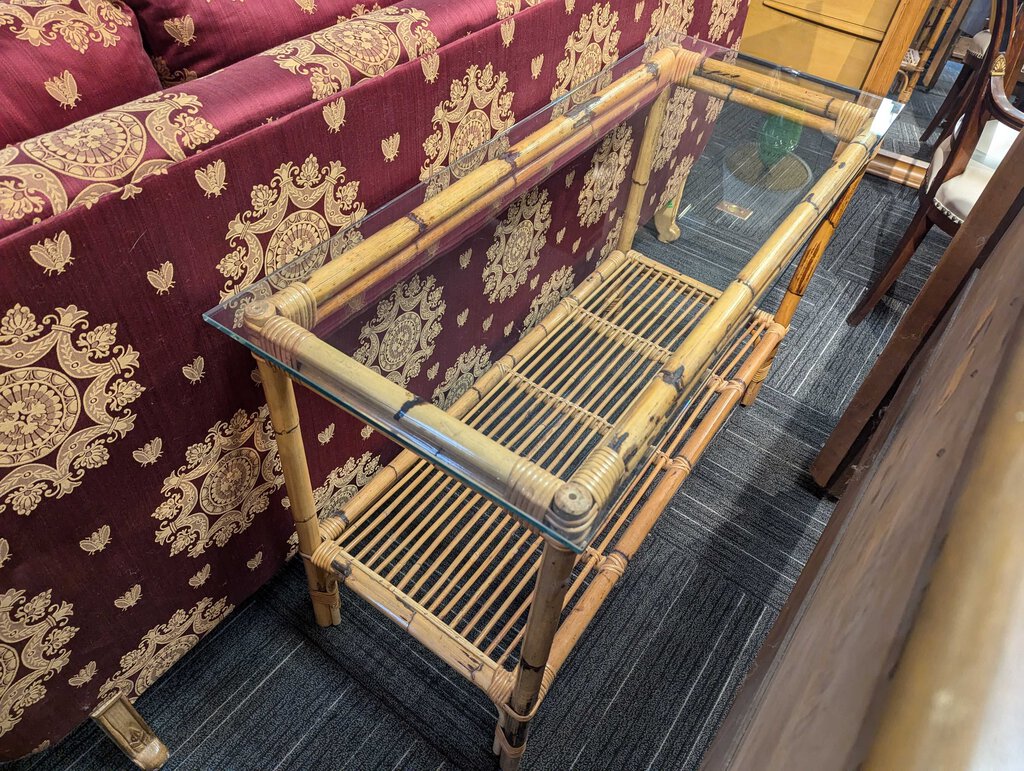 Vintage Rattan Glass Top Sofa Table
