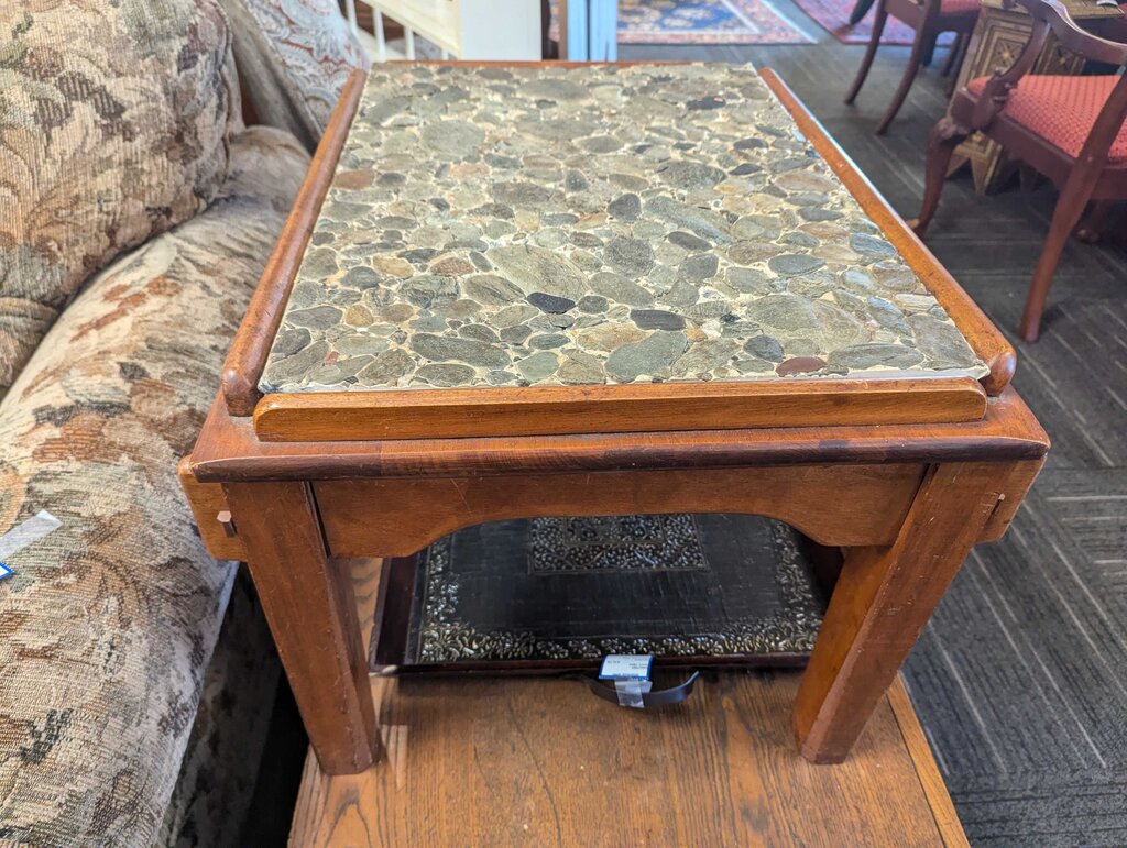 Vintage Stone Mosaic Top Side Table