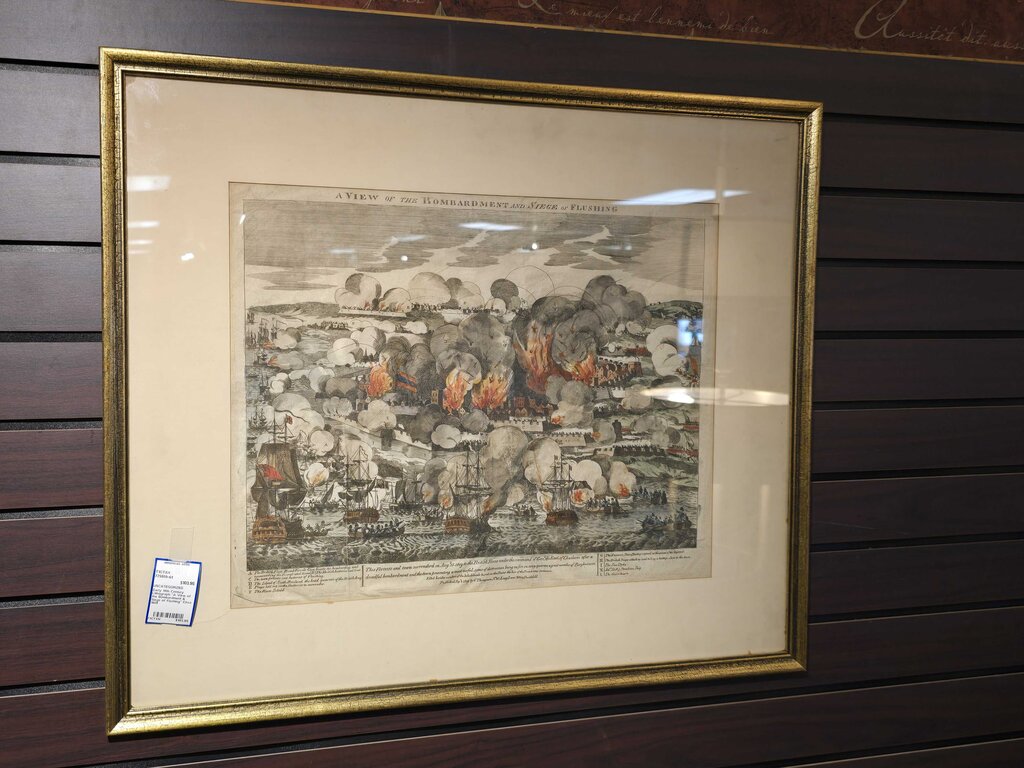 Early 19th Century Lithograph "A View of the Bombardment & Siege of Flushing" Circa 1809