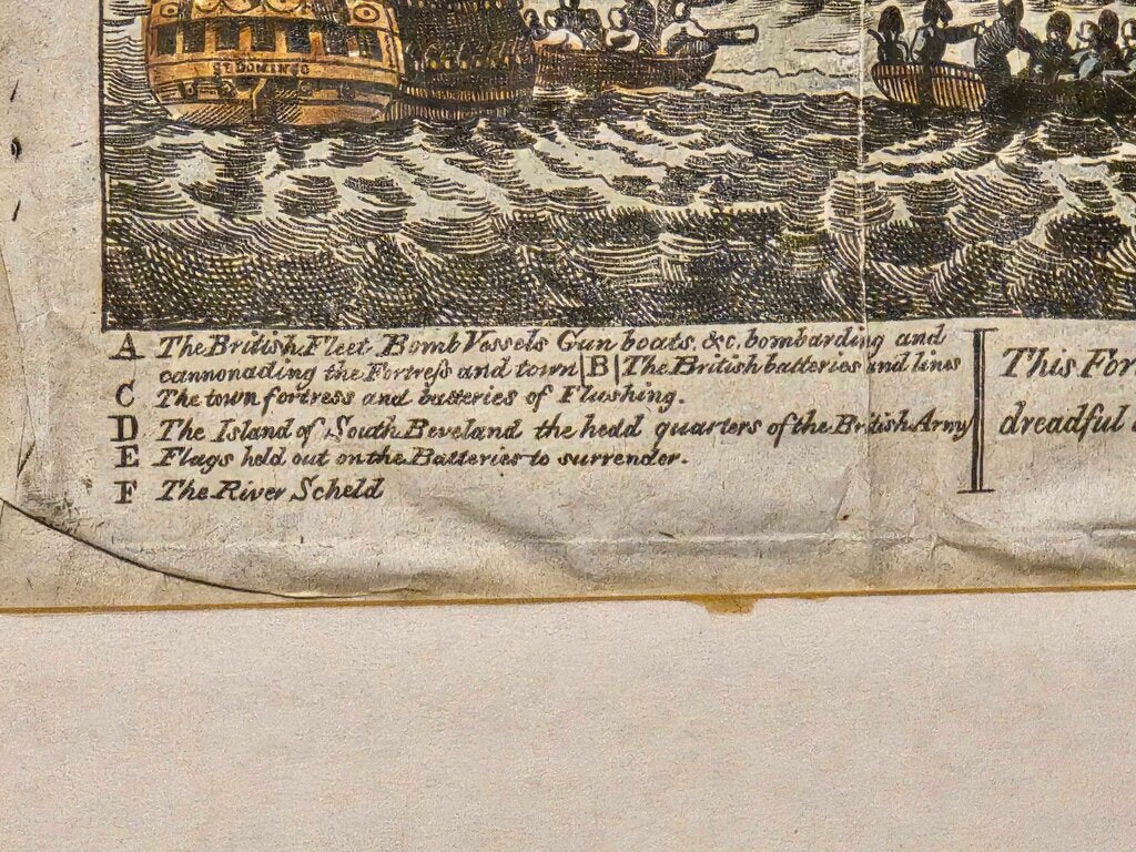 Early 19th Century Lithograph "A View of the Bombardment & Siege of Flushing" Circa 1809