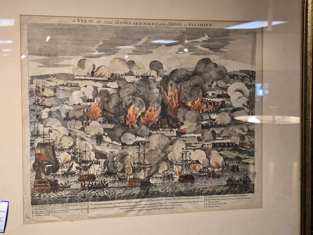 Early 19th Century Lithograph "A View of the Bombardment & Siege of Flushing" Circa 1809