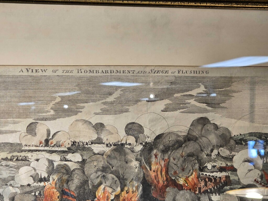 Early 19th Century Lithograph "A View of the Bombardment & Siege of Flushing" Circa 1809