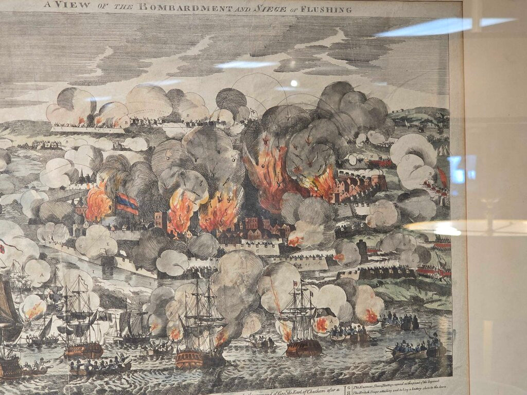 Early 19th Century Lithograph "A View of the Bombardment & Siege of Flushing" Circa 1809