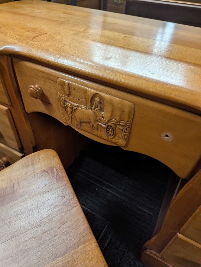 Vintage Maple Vanity With Chair And Mirror