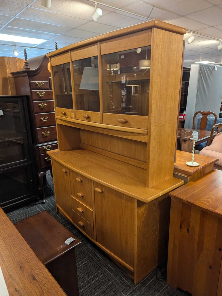Modern Teak Veneer Display Cabinet