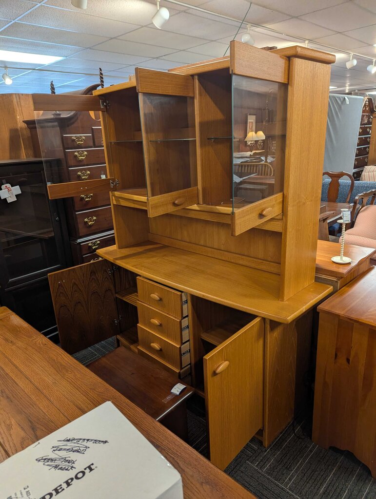 Modern Teak Veneer Display Cabinet