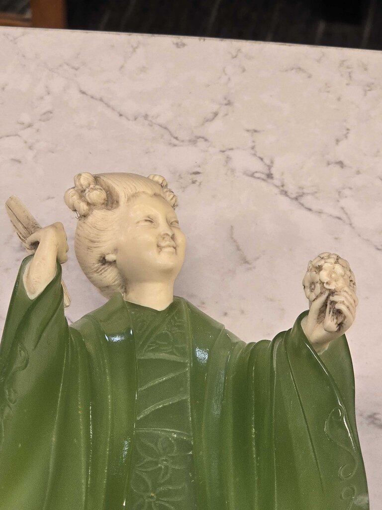 Vintage Geisha Asian Faux Jade Figurine