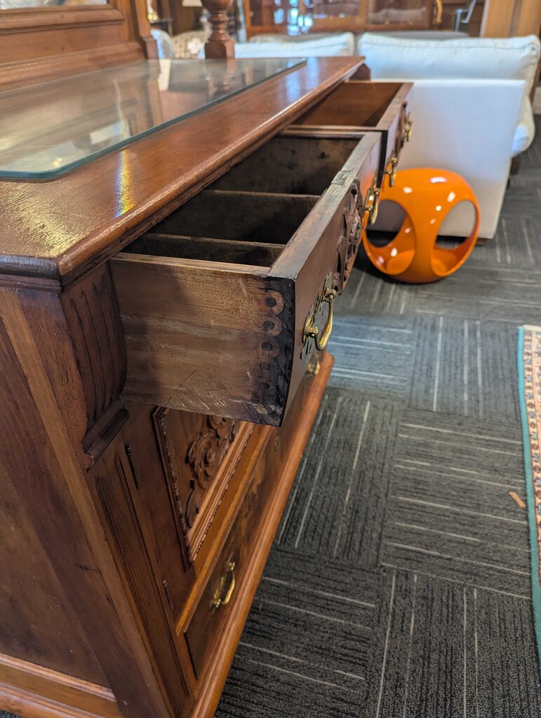 Antique Carved Walnut Sideboard With Mirror