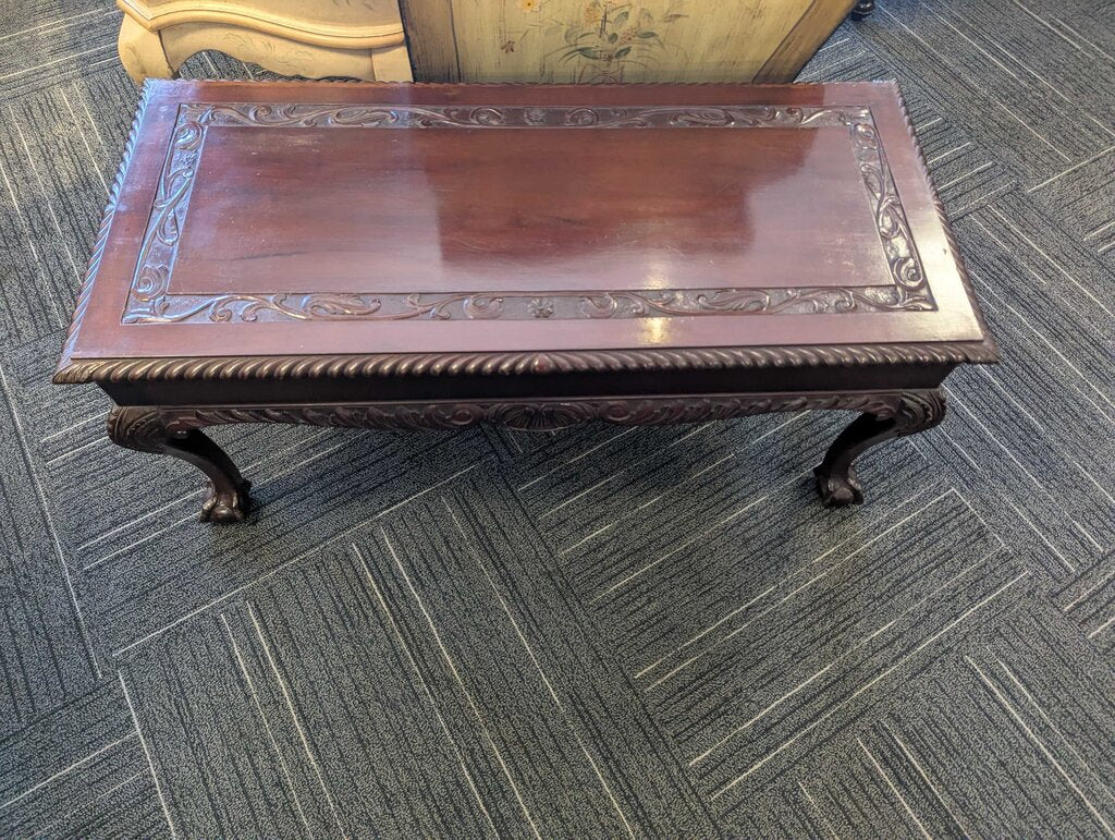 Mahogany Claw & Ball Foot One Drawer Coffee Table