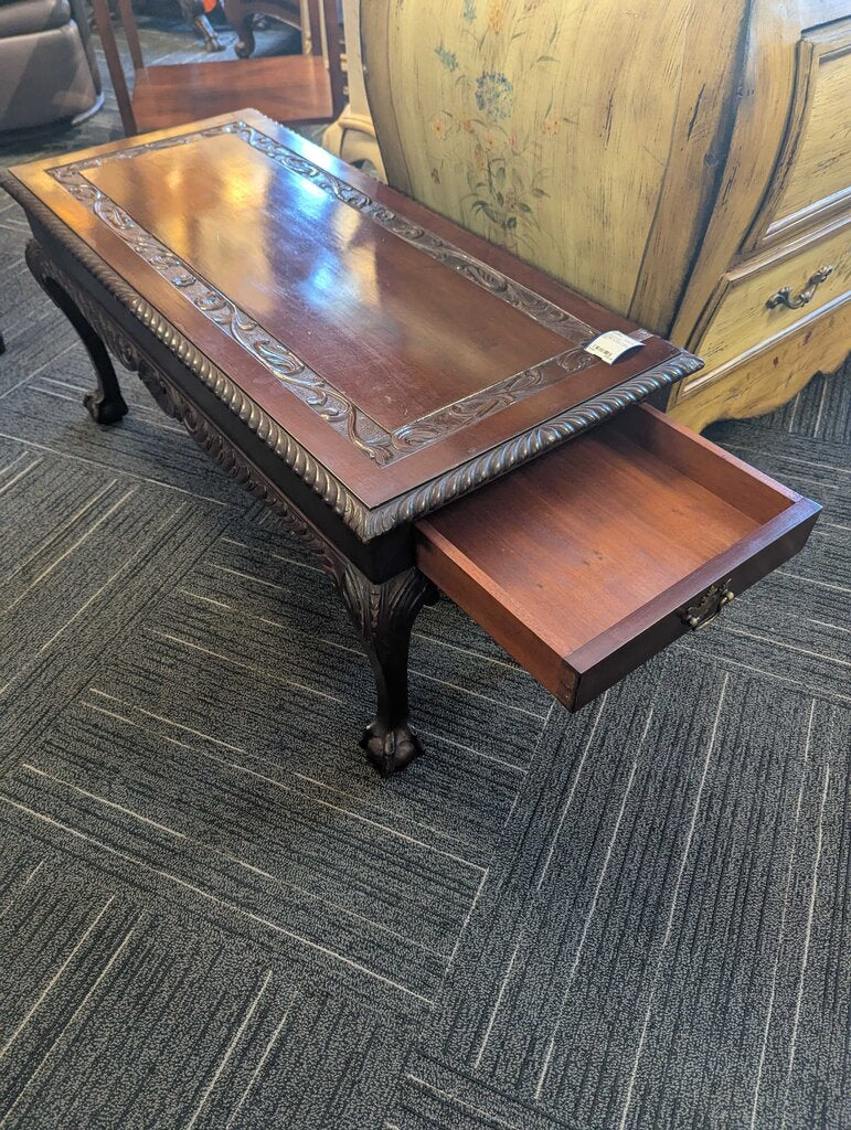 Mahogany Claw & Ball Foot One Drawer Coffee Table