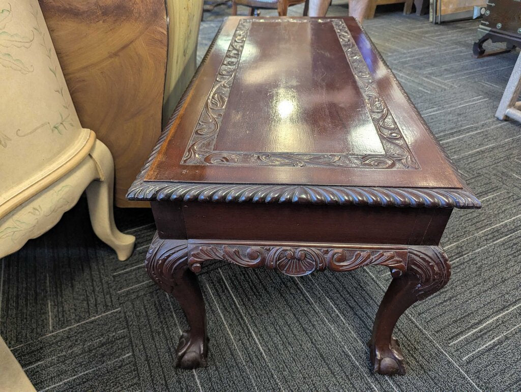 Mahogany Claw & Ball Foot One Drawer Coffee Table