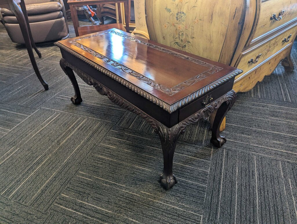 Mahogany Claw & Ball Foot One Drawer Coffee Table
