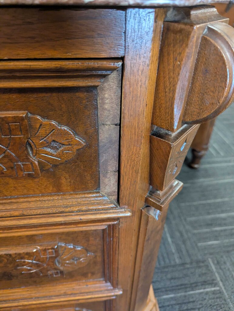 Victorian Marble Top Walnut Three Drawer Dresser