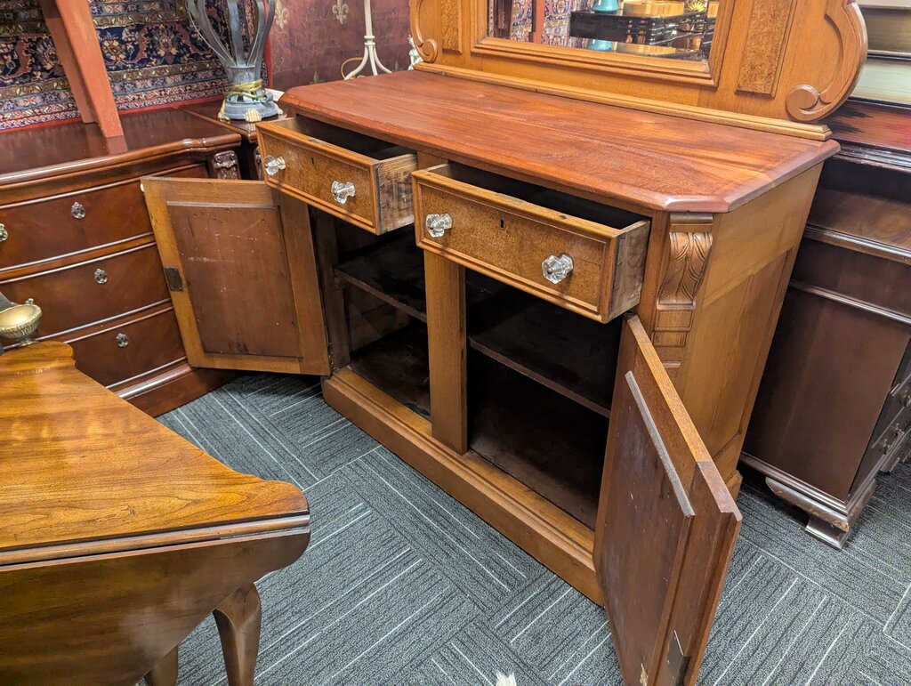 Victorian Walnut Sideboard w/ Burled Walnut Raised Panels