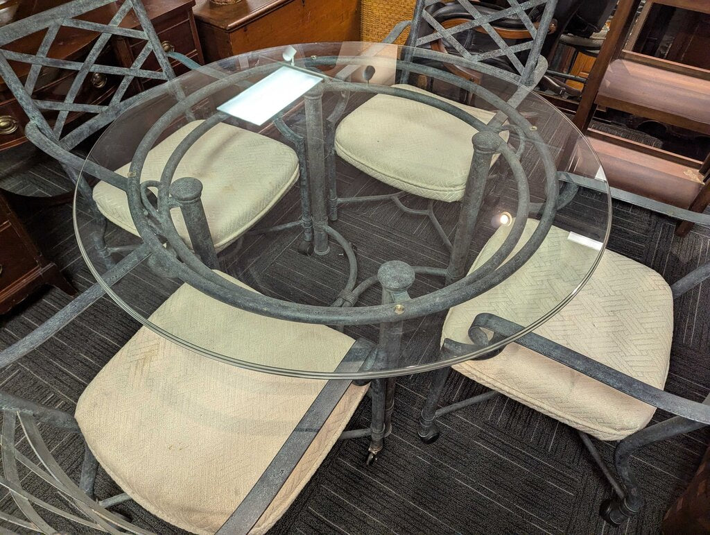 Vintage Glass Top Dining Table with Metal Chairs