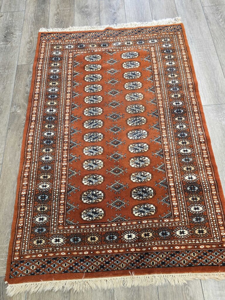 Vintage Hand Woven Bokara Wool Carpet 6'3" by 3'3"