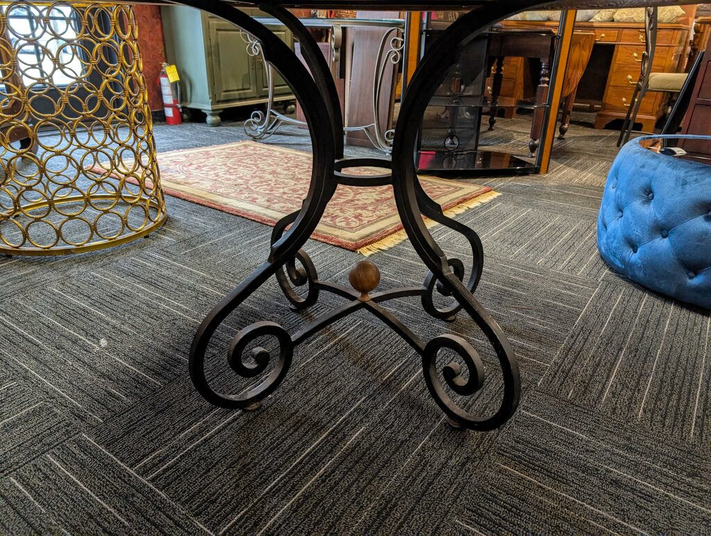 Rustic Oak Top Center Table / Dining Table w/ Wrought Iron Base