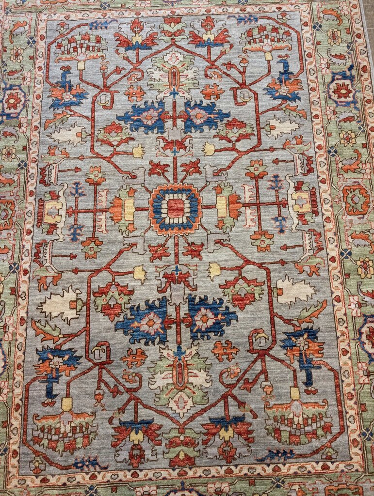 Stunning Contemporary Hand Woven Heriz - Serapi Wool Rug w/ Soft Grey & Dark Blues Tones 6'5" by 4'5"
