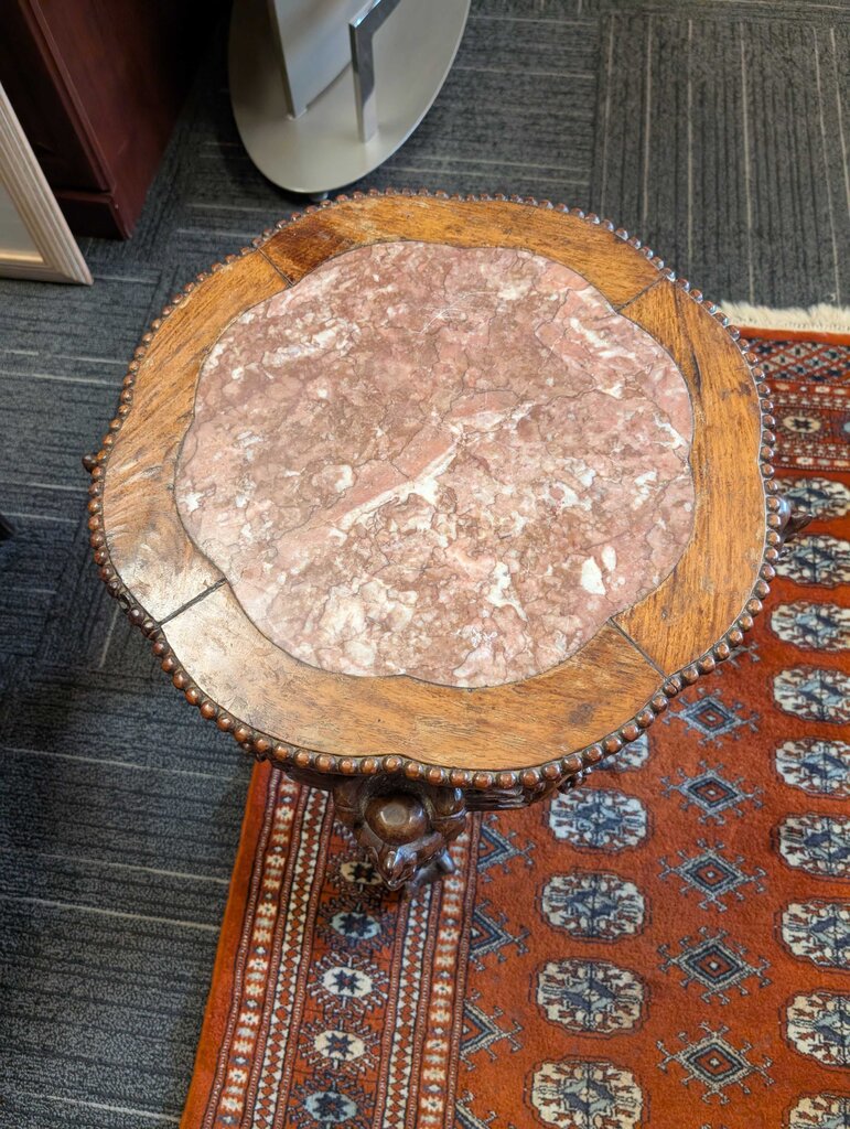Vintage Carved Asian Marble Top Stand