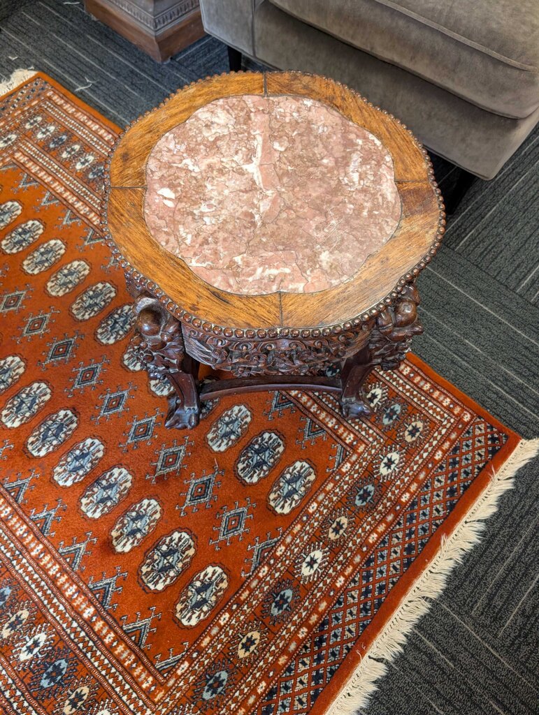 Vintage Carved Asian Marble Top Stand