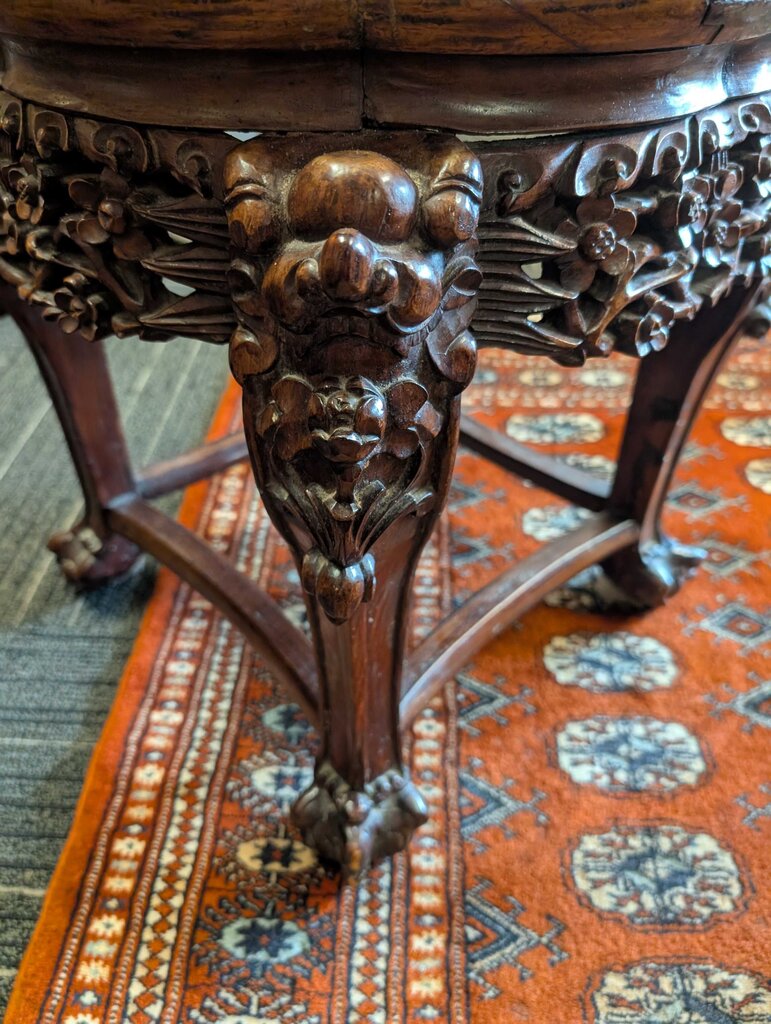 Vintage Carved Asian Marble Top Stand