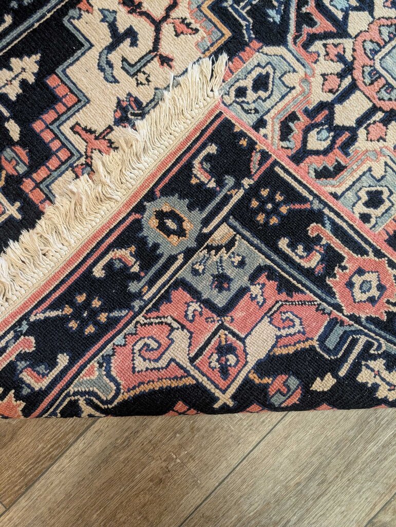 Kilim Flat Hand Woven Wool Heriz Rug with Deep Blues & Soft Pinks 6' by 3'6"