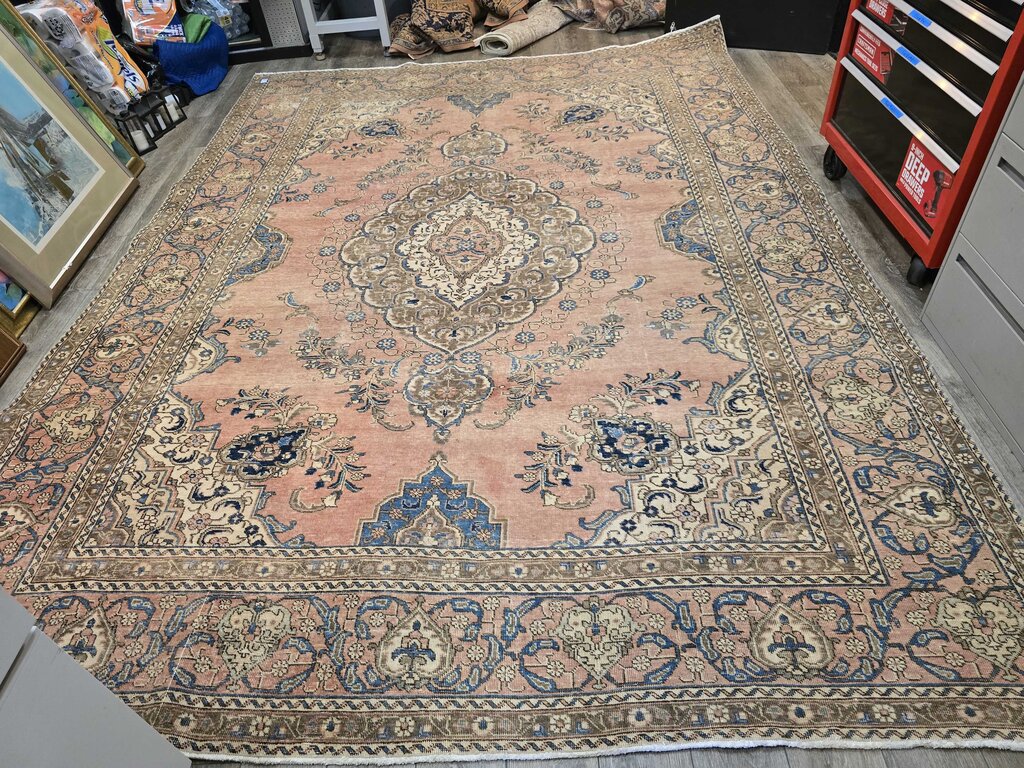 Antique Revival Hand Woven Flat Weave Wool Kerman Revival Rug 12'8" by 9'2"