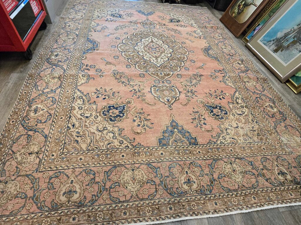 Antique Revival Hand Woven Flat Weave Wool Kerman Revival Rug 12'8" by 9'2"