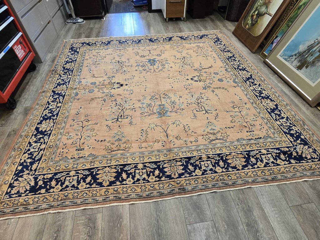 Fabulous Antique Persian Kerman Low Pile Wool Rug Circa 1900 9' by 9'