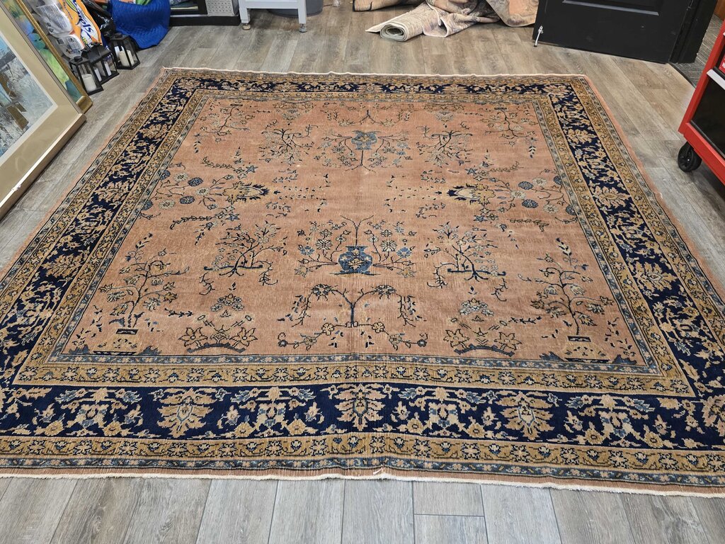 Fabulous Antique Persian Kerman Low Pile Wool Rug Circa 1900 9' by 9'