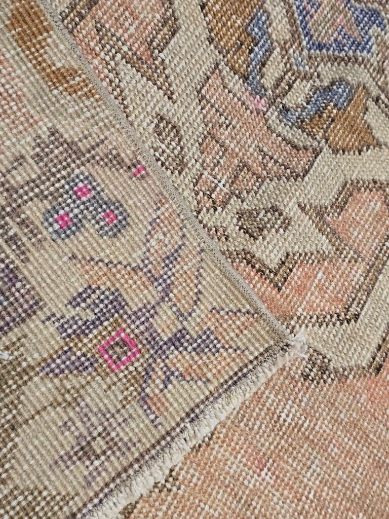 Contemporary Antique Revival Distressed Oushak Turkish Hand Woven Wool Carpet 7'1" by 4'2"