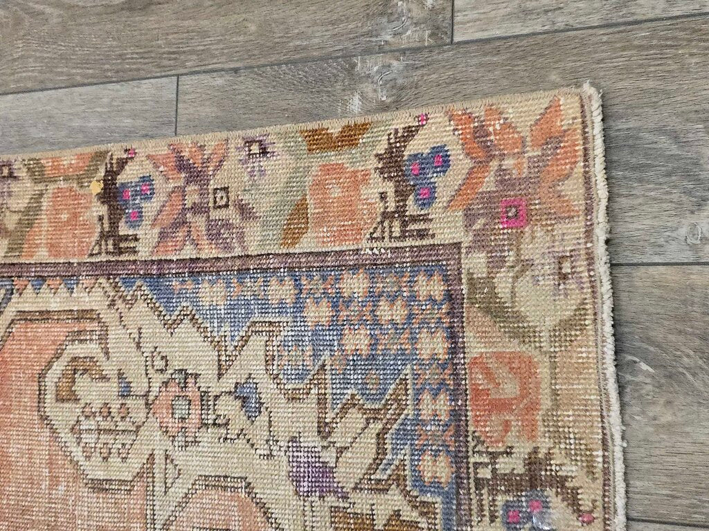 Contemporary Antique Revival Distressed Oushak Turkish Hand Woven Wool Carpet 7'1" by 4'2"
