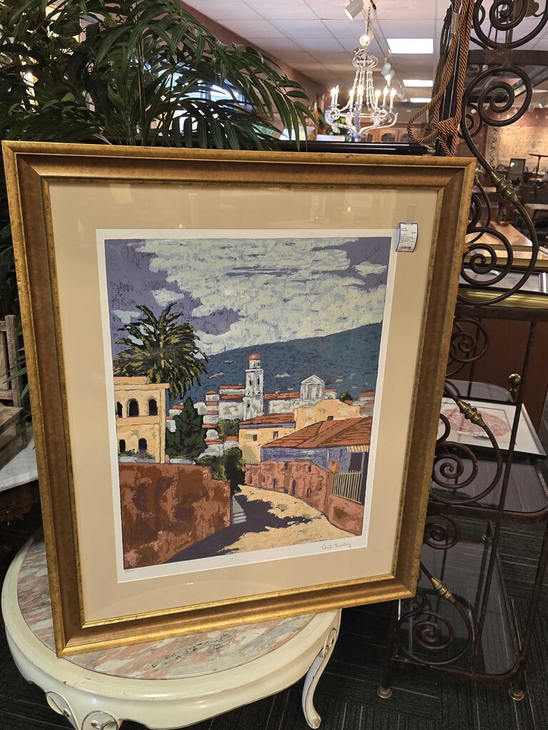 Signed & Numbered Mediterranean Serigraph Silkscreen Print "Villefranche" by Cecil Everly
