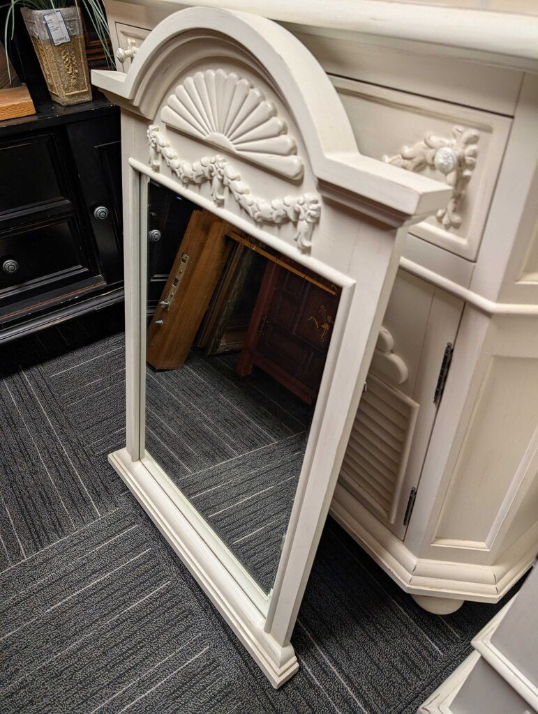 Modern White One Drawer Cabinet w/ Mirror