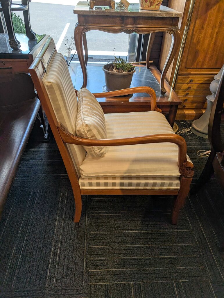 Ethan Allen Country French Arm Chair w/ White Striped Fabric