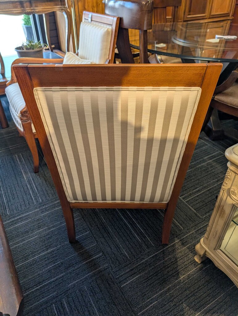 Ethan Allen Country French Arm Chair w/ White Striped Fabric