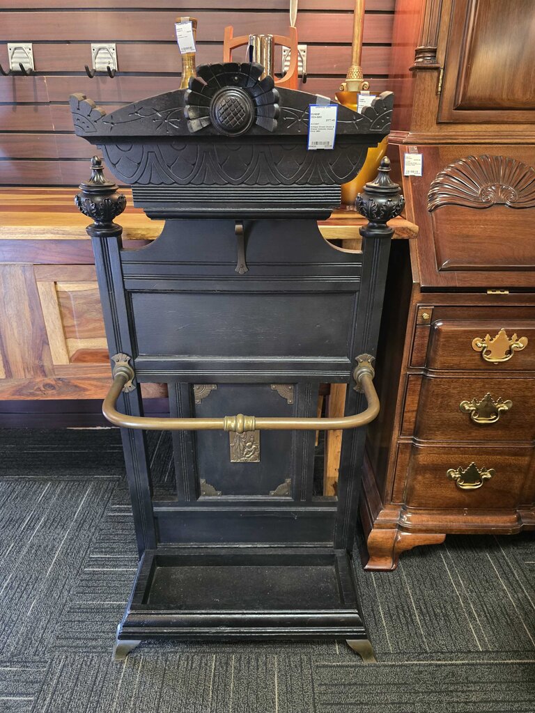 Antique Ornate Brass & Walnut Umbrella Stand Circa 1880