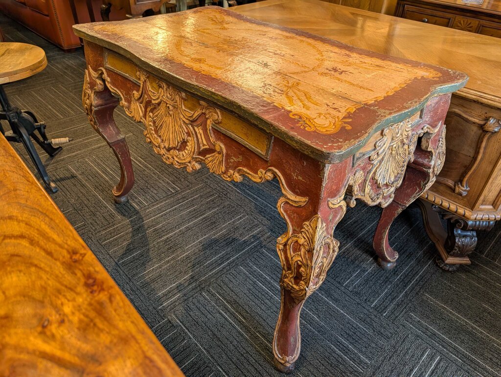 Paint Decorated Carved Table