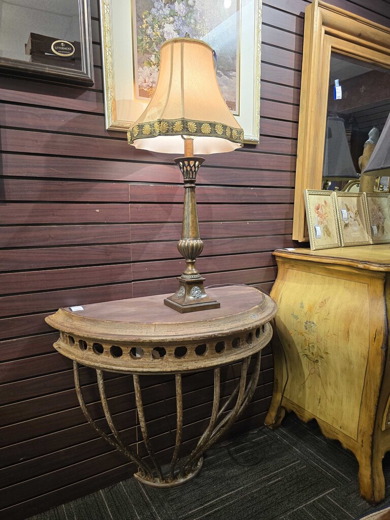 Heavy Wrought Spanish Iron Rustic Demilune Wall Mounted Console