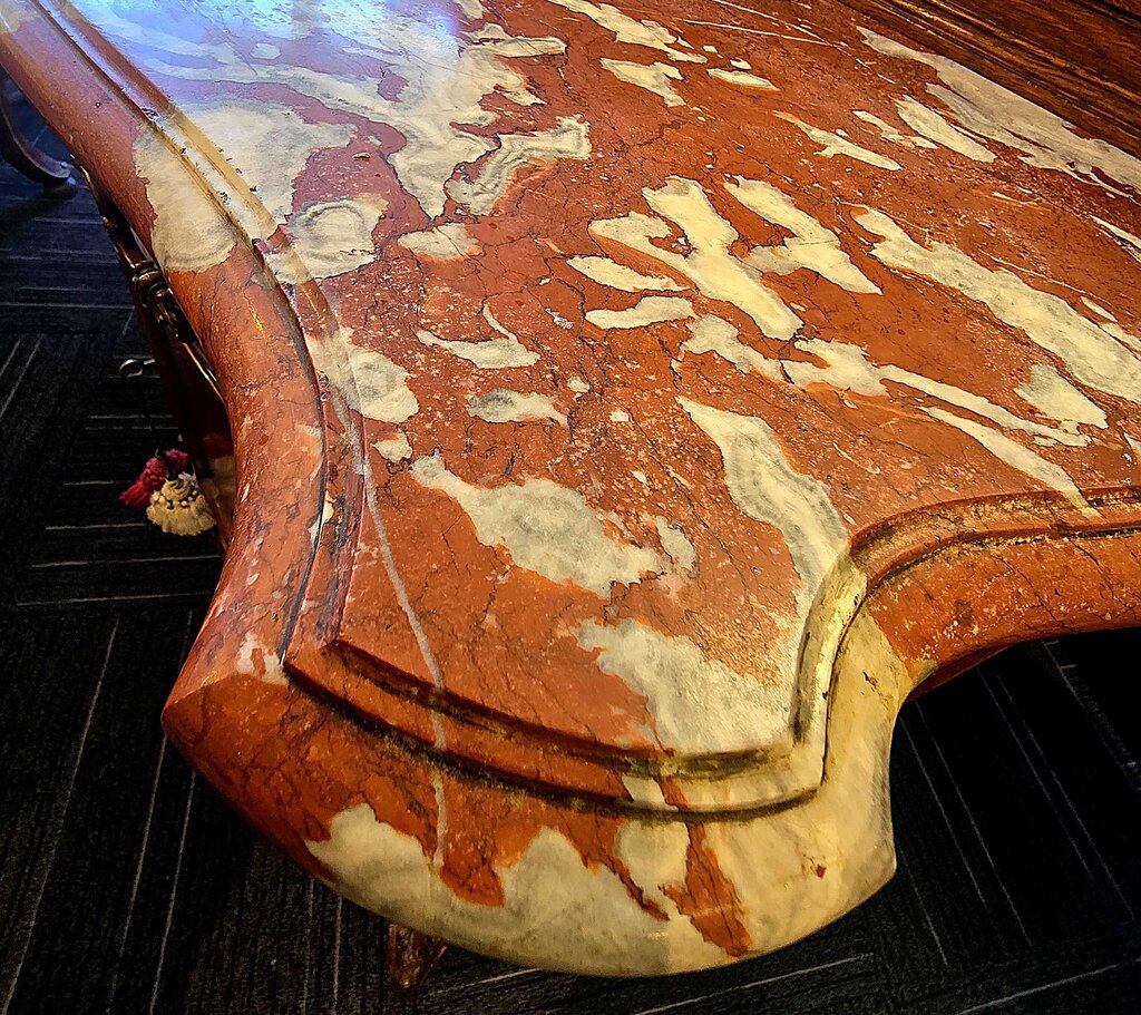 Fabulous Oak Continental French Server w/ Rosso Rouge Royal Marble Top