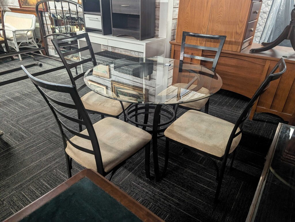 Contemporary Round Glass Dining Room Table w/ Four Chairs